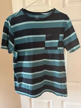 Volcom Teal & Black Striped Short Sleeve Pocket Tee